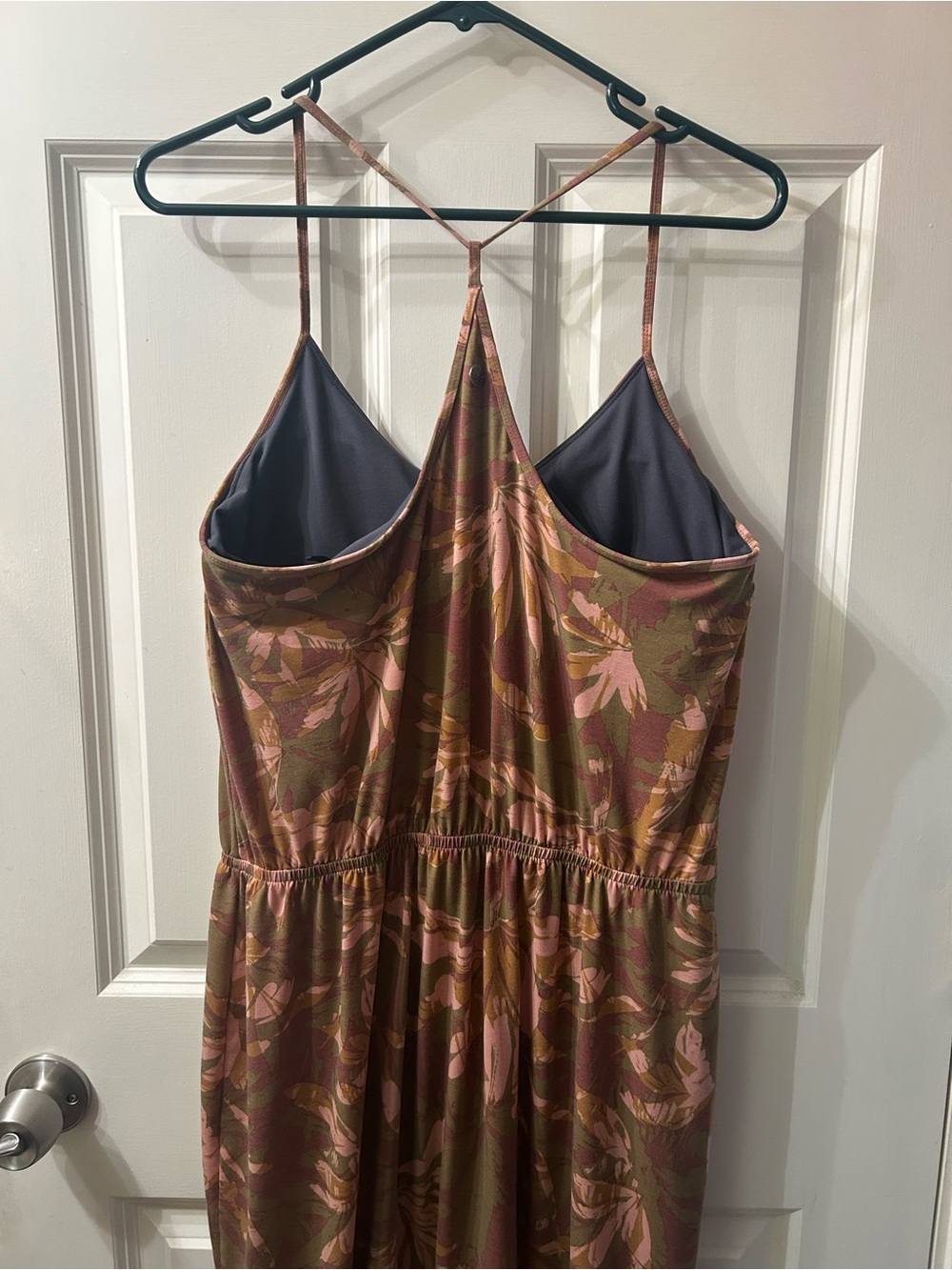 Women's Prana Floral Leaf Print Strap Dress Pink Olive & Brown size large - Picture 8 of 10